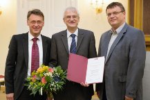 Jens Strackeljan, Thomas Ertl und Gunter Saake bei der Verleihung der Ehrendoktorwürde der Otto-von-Guericke-Universität Magdeburg